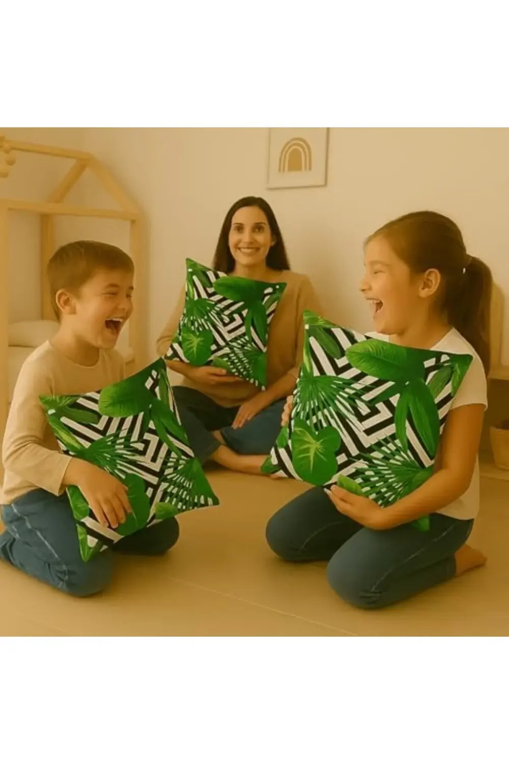 trendyvision Dijital Baskı Yaprak Desenli Dekoratif Yastık Kılıfı