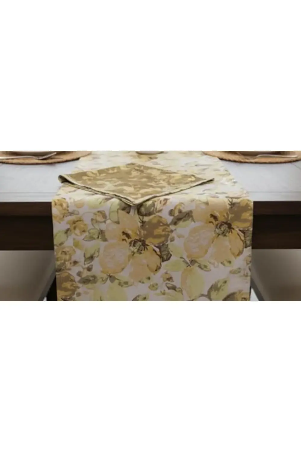 trendyvision Dokuma Dekoratif Runner 45x140 cm | Yeşil Çiçekli De