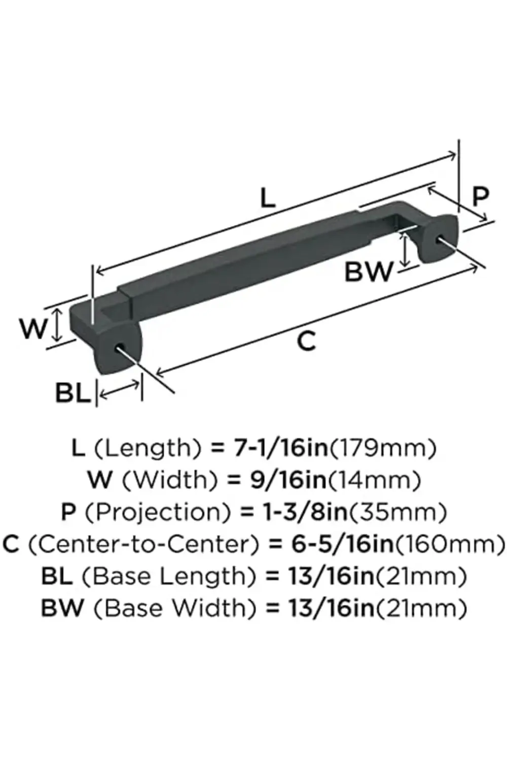 trendyvision | Dolap Çekme | Mat Siyah | 6-5/16 inç (160 mm) Merk