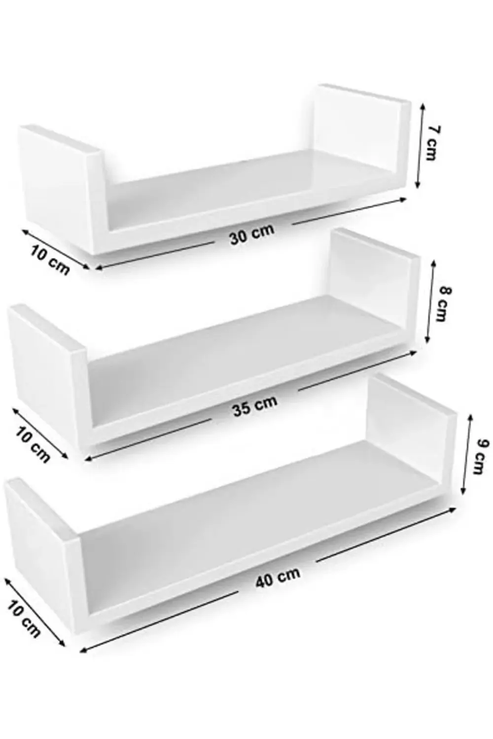 trendyvision Duvar Rafları, 3'Lü Set, U Şeklinde Yüzer Raflar, Ço