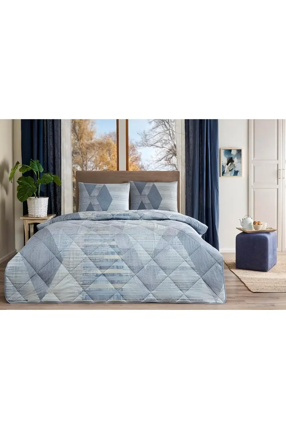 trendyvision Ellis Standart Pamuk Nevresim Takımı, Mavi, Tek Kişi