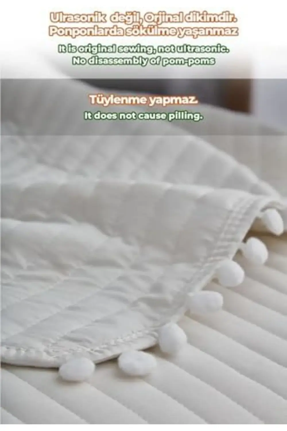 trendyvision Evlen Kapitone Ponpon 3 Parça Yatak Örtüsü Ç.K Krem