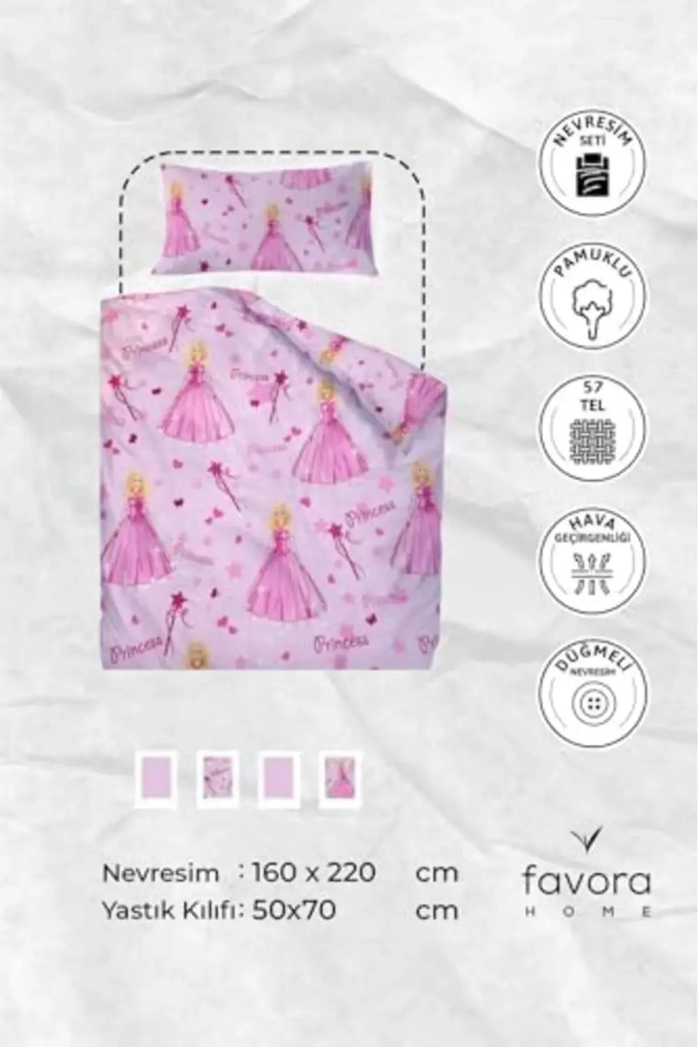 trendyvision Favora Prenses Desen Pamuklu Tek Kişilik Nevresim Se
