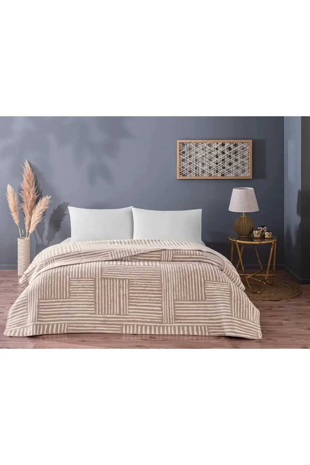 trendyvision Gable Desenli%100 Pamuk Pamuk Battaniye, Bej, Tek Ki