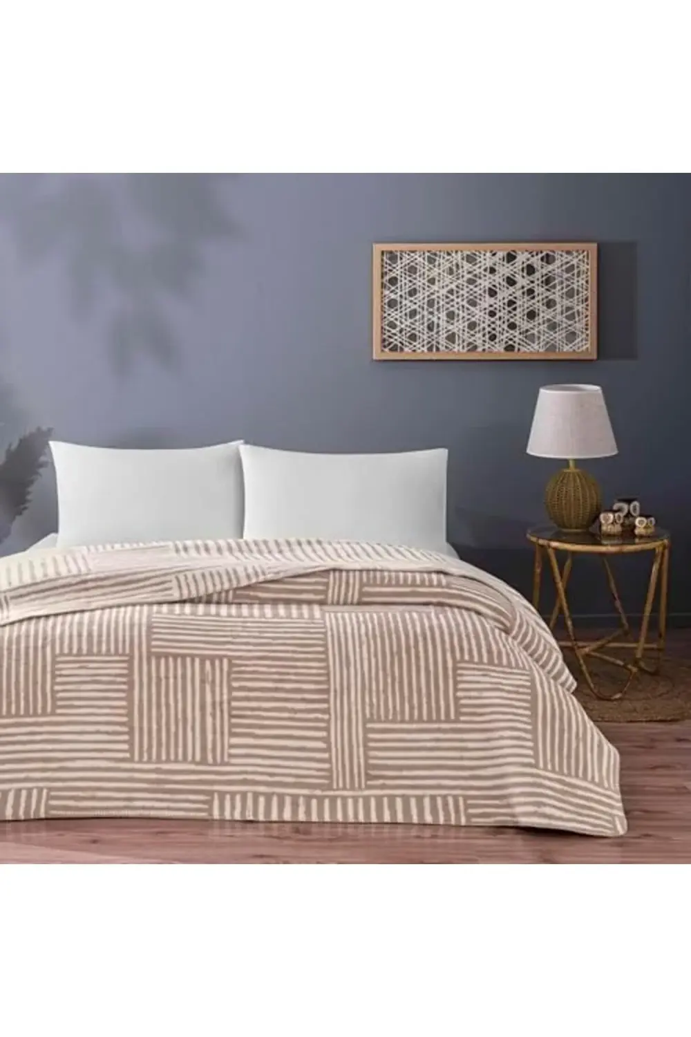 trendyvision Gable Desenli%100 Pamuk Pamuk Battaniye, Bej, Tek Ki