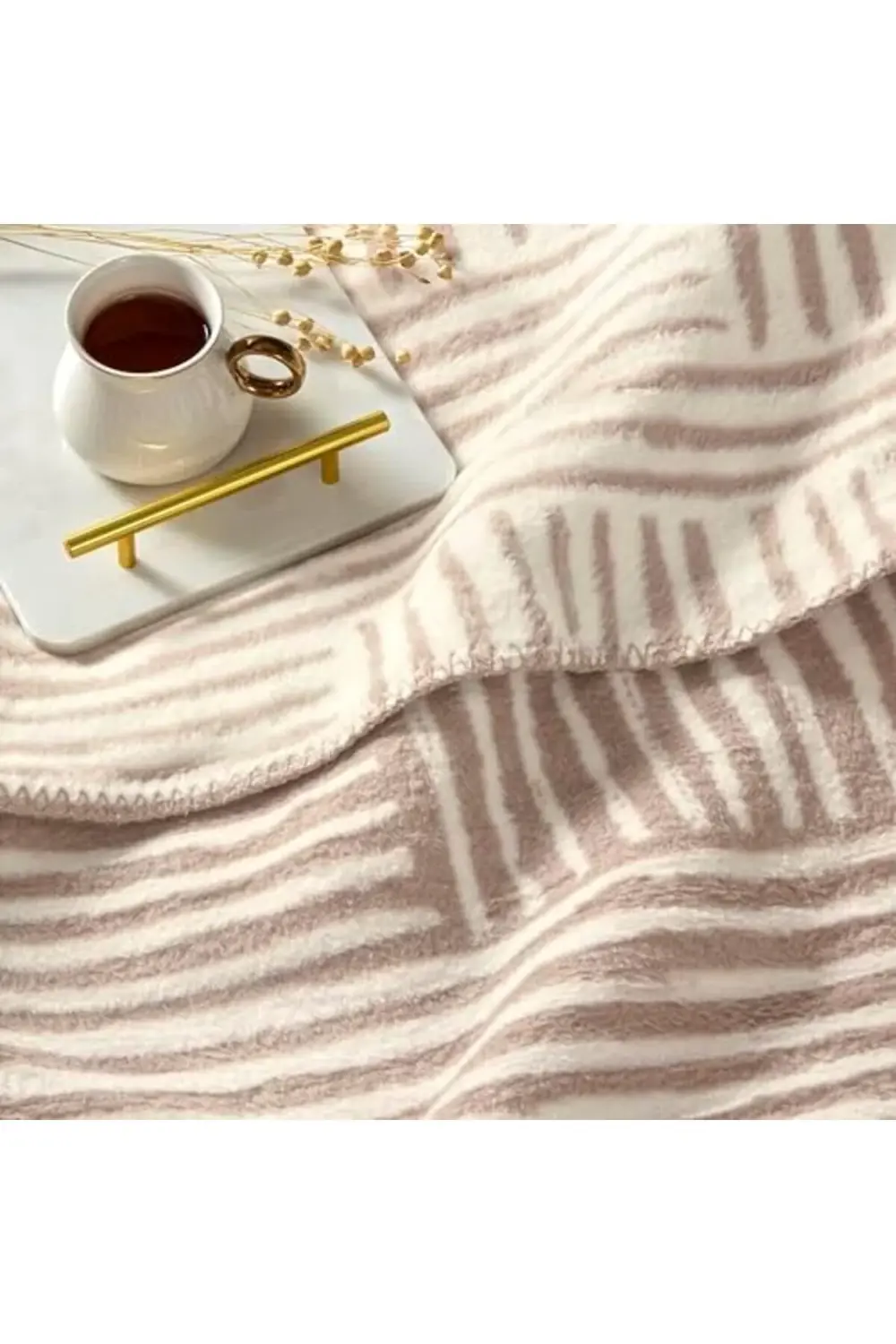 trendyvision Gable Desenli%100 Pamuk Pamuk Battaniye, Bej, Tek Ki