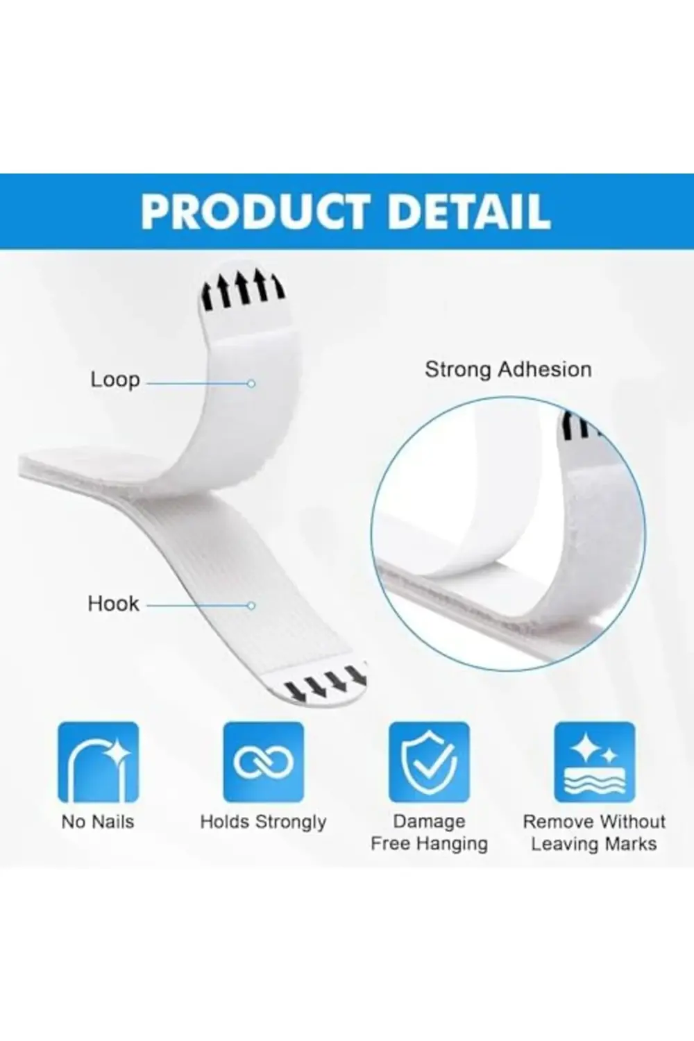 trendyvision Kendinden Yapışkanlı Cırt Cırt Bant, Beyaz, 4 Çift,