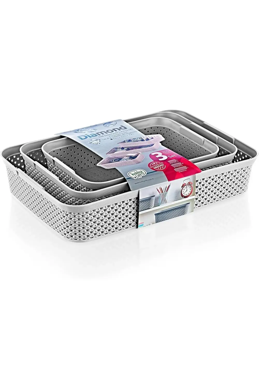 trendyvision Life Serisi 3’lü Sepet Seti – Desenli, Kapaklı ve Ço