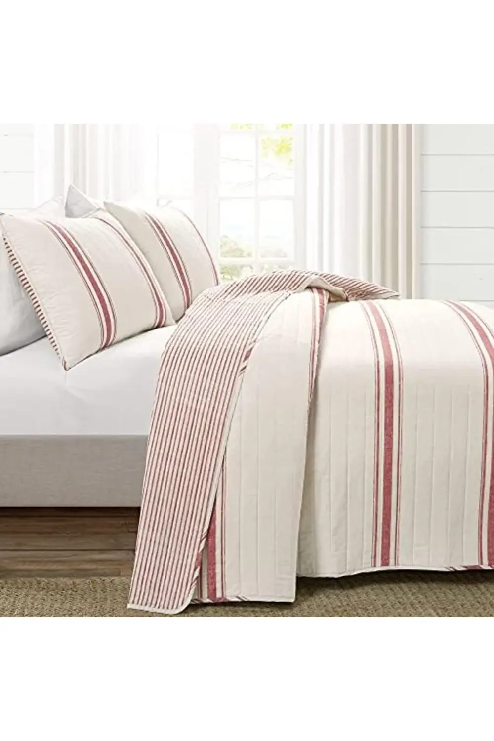 trendyvision Lush Çiftlik Evi Çizgili 3 Parça Yorgan Seti, Kırmız