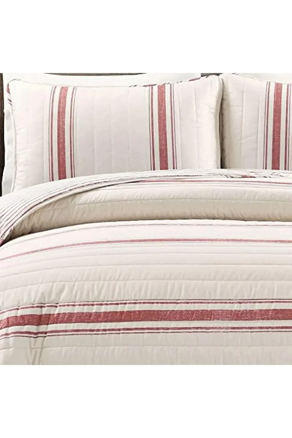 trendyvision Lush Çiftlik Evi Çizgili 3 Parça Yorgan Seti, Kırmız