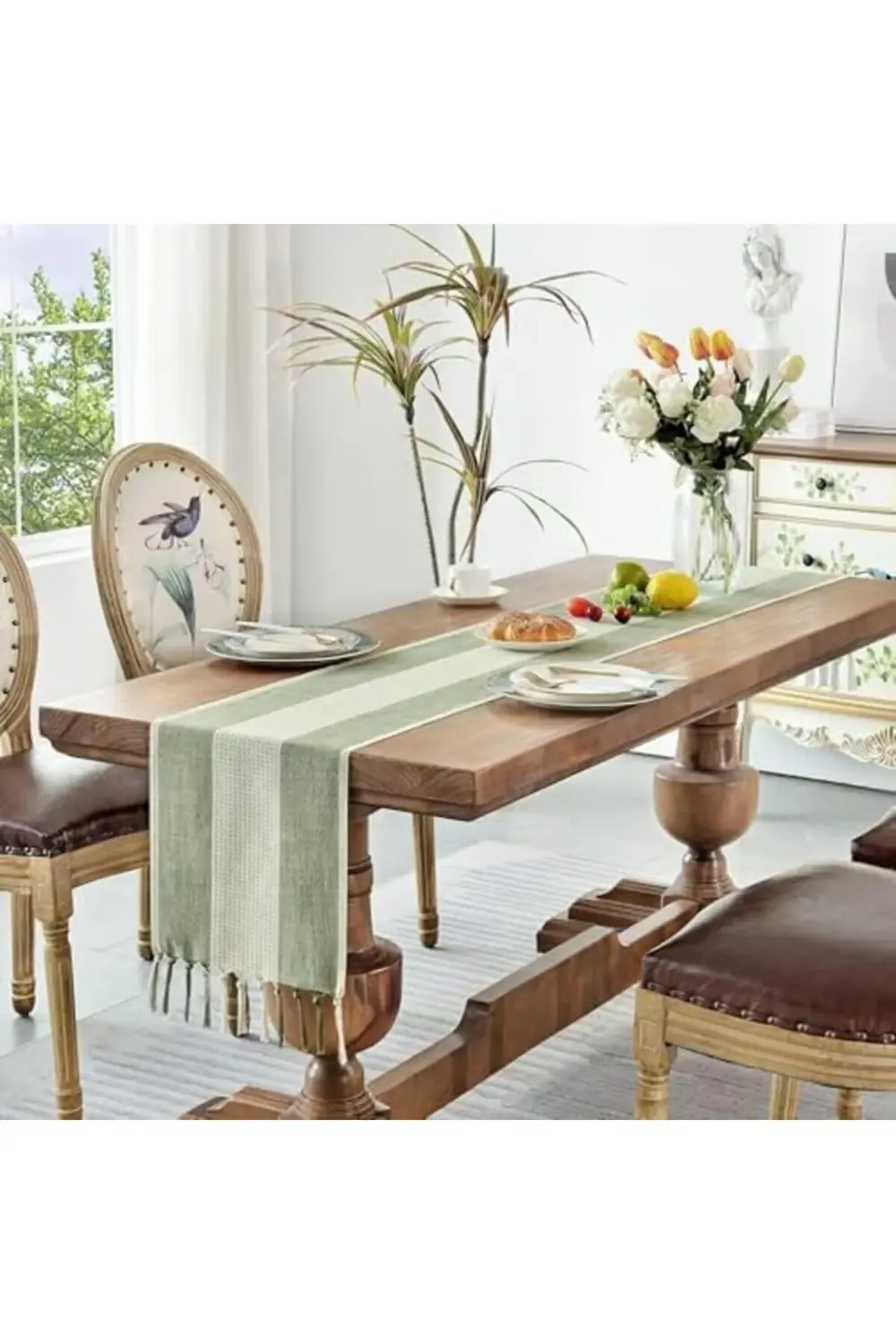 trendyvision Masa Örtüsü, 13x72 İnç Adaçayı Yeşili Masa Örtüsü, Ç