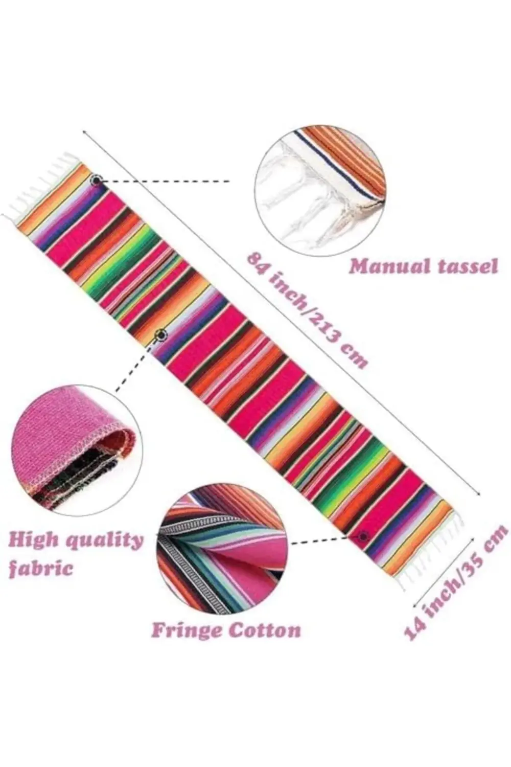 trendyvision Masa Örtüsü, Premium Kalite 35x215 cm El Yapımı Pamu