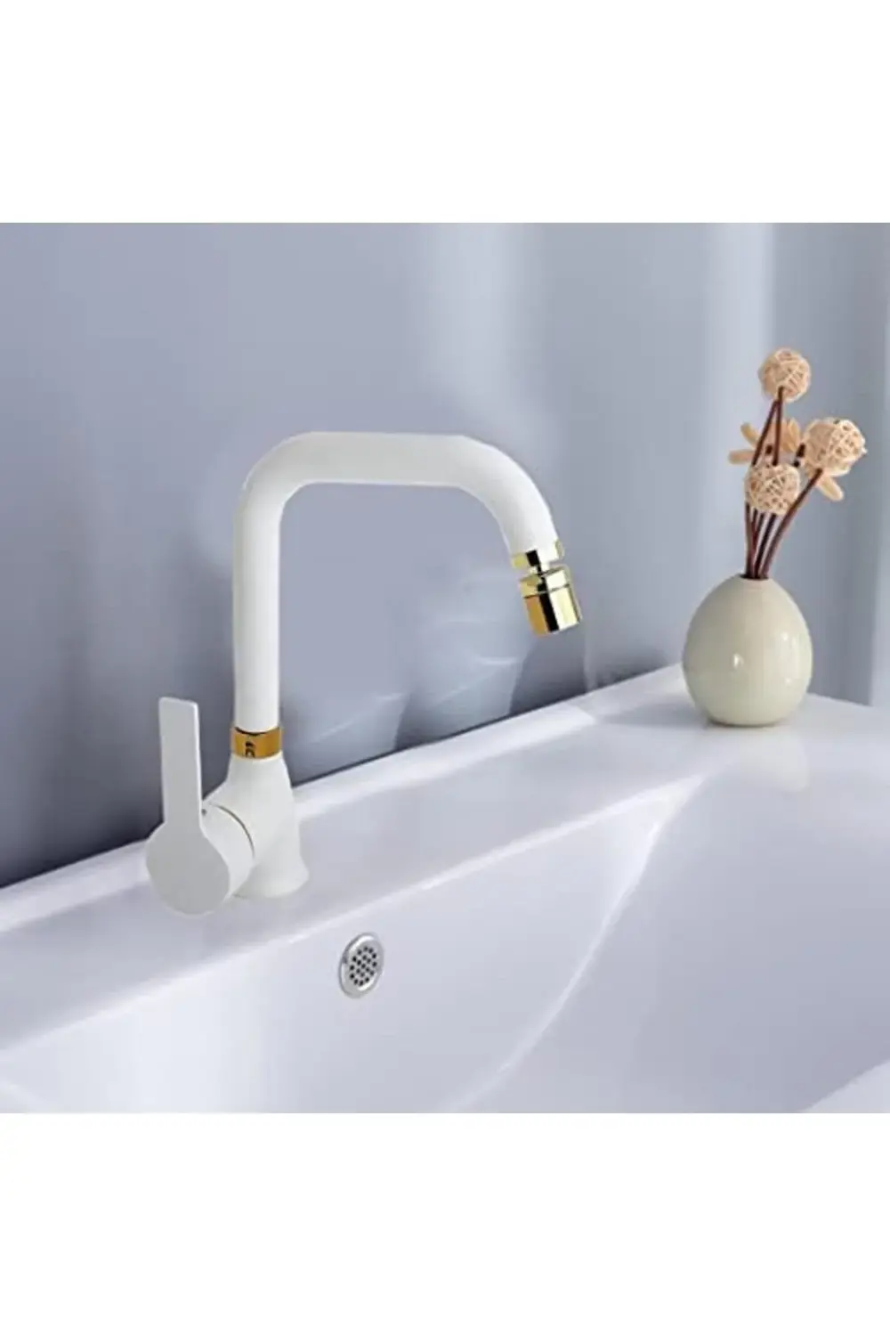 trendyvision Mat Beyaz Lavabo Bataryası Pirinç 360 Derece Oynar P