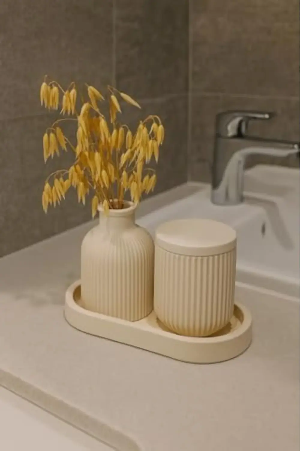 trendyvision Modern Çizgili Vazo, Kapaklı Kutu ve Tepsi Organizer