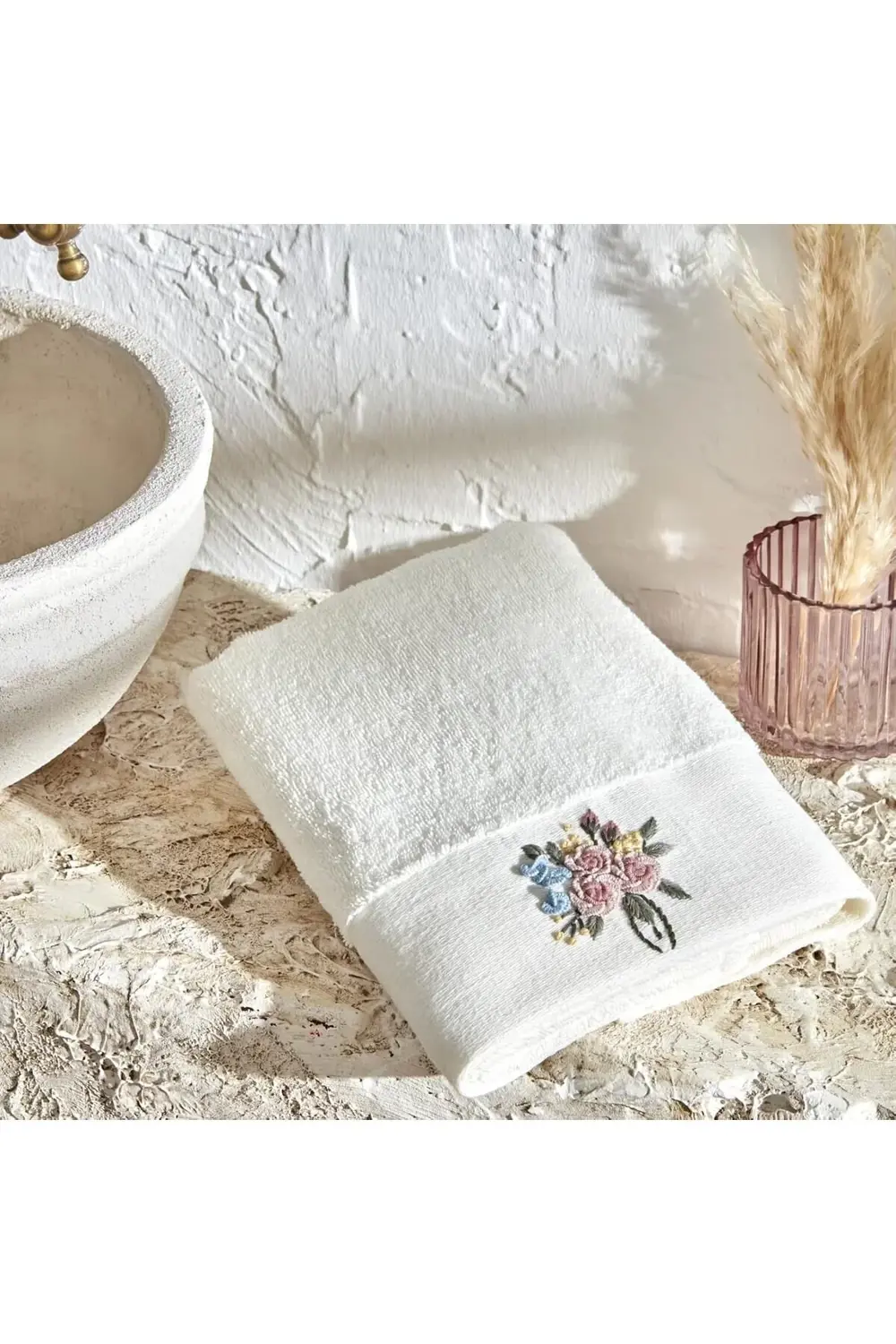 trendyvision Nakışlı %100 Pamuk Havlu Mavi 30x50 Cm buyflicker 39