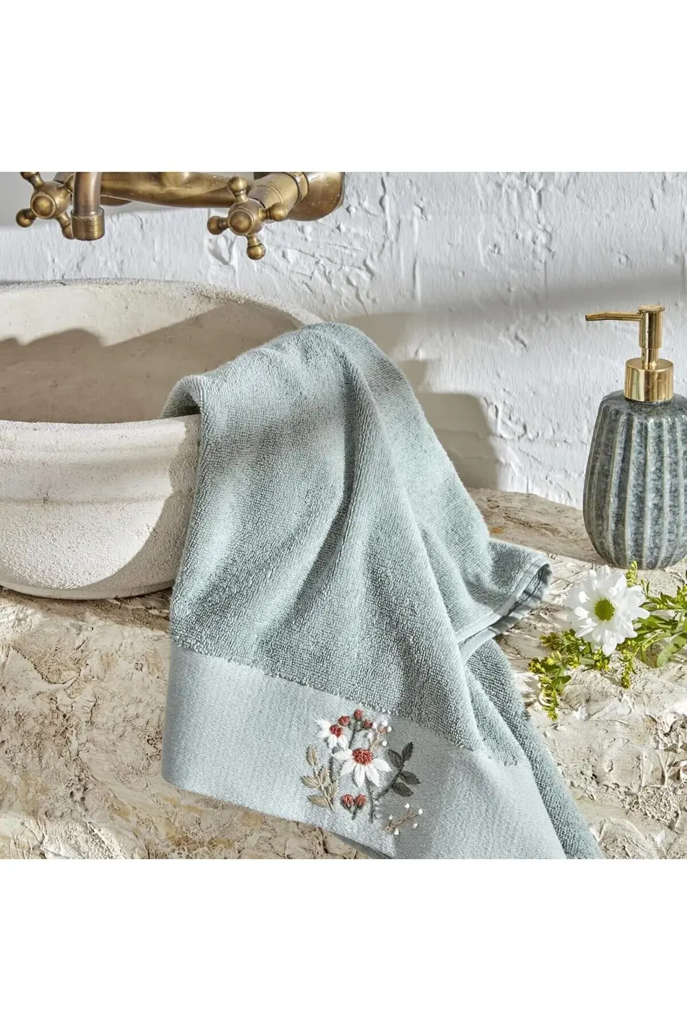 trendyvision Nakışlı %100 Pamuk Havlu Mint 30x50 Cm buyflicker 39