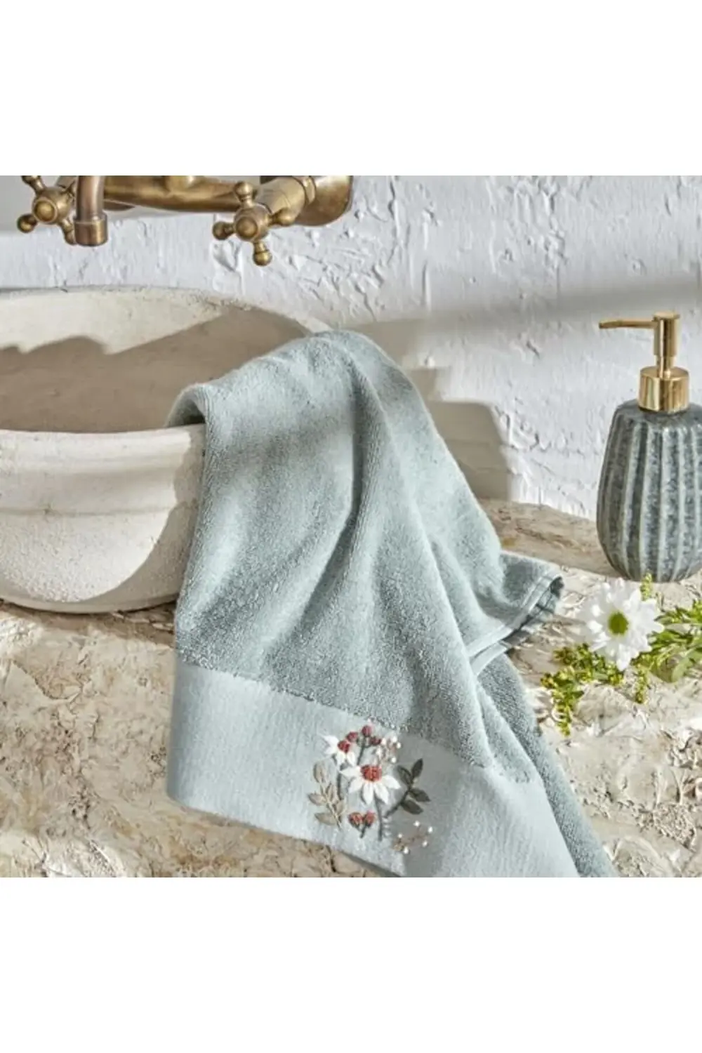 trendyvision Nakışlı %100 Pamuk Havlu Mint 30x50 Cm buyflicker 39