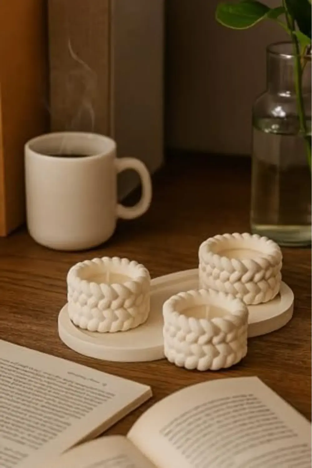 trendyvision Örgü Desenli 3’lü El Yapımı Mumluk Seti – Tealight U