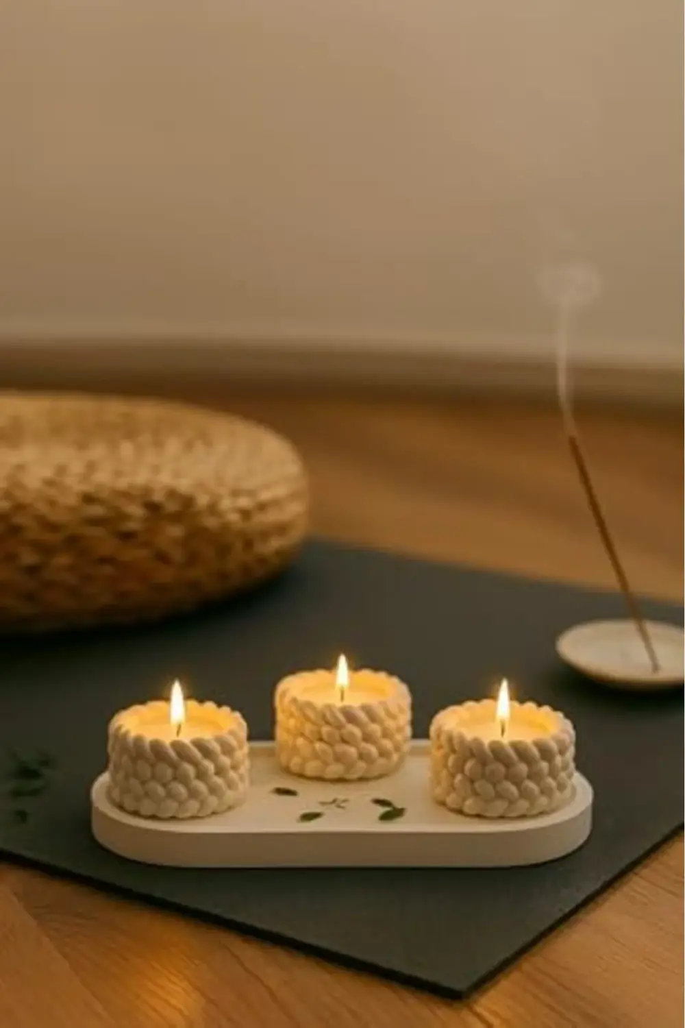 trendyvision Örgü Desenli 3’lü El Yapımı Mumluk Seti – Tealight U