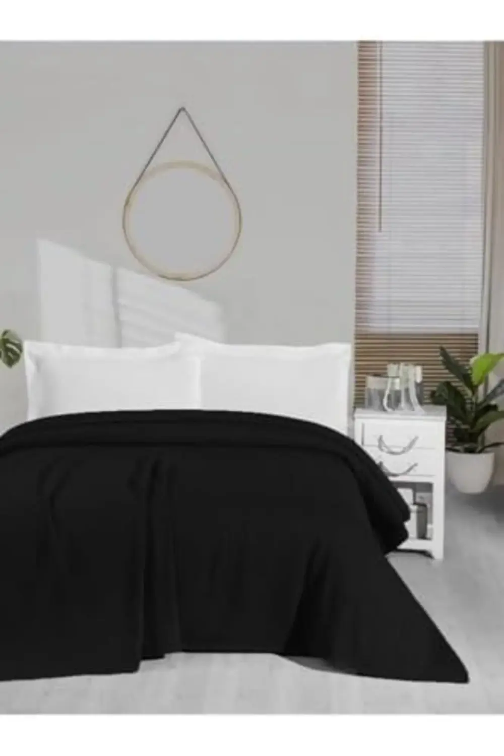 trendyvision Örgü Pike Yatak Örtüsü – Nostaljik Dokulu Siyah Pike