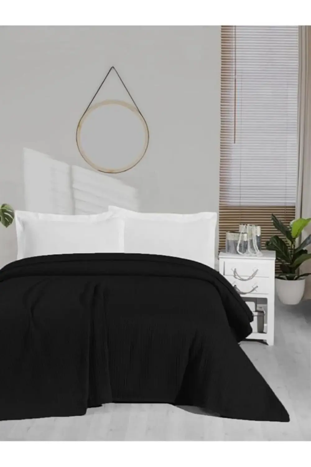 trendyvision Örgü Pike Yatak Örtüsü – Nostaljik Dokulu Siyah Pike