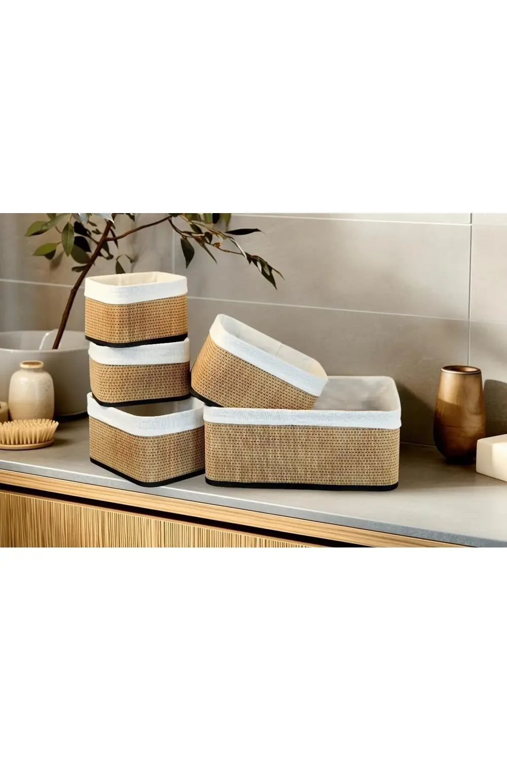 trendyvision PAÇİ Wicker Premium Serisi 5'li Set Dikdörtgen Organ