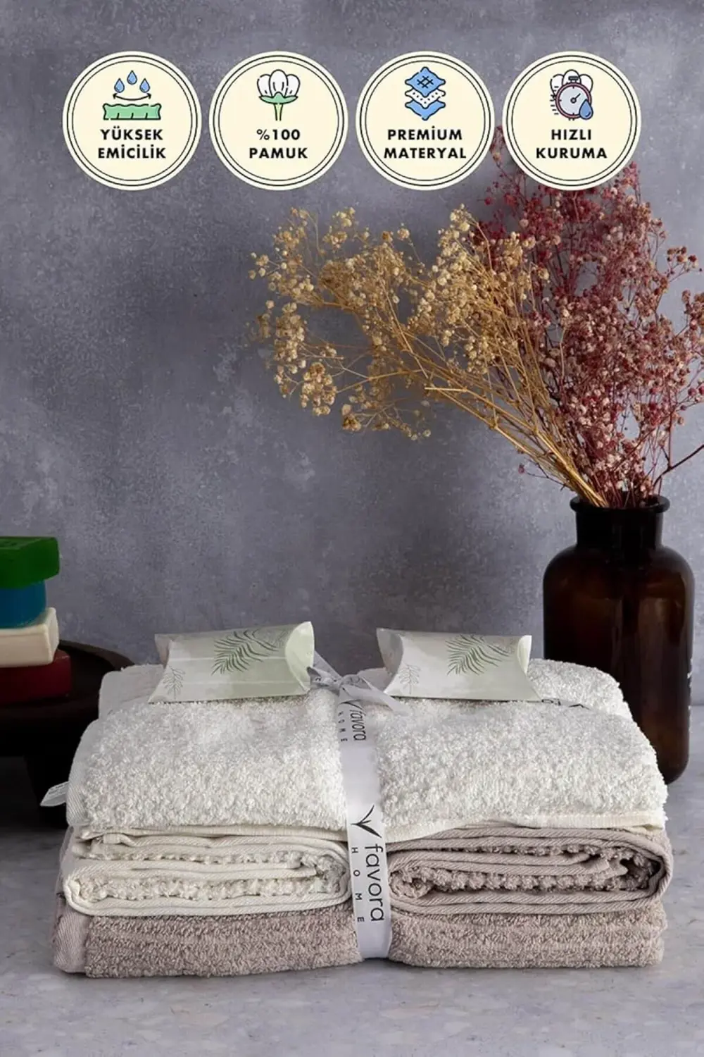 trendyvision Pamuk 6 Parça Havlu Hamam Seti (Bej Krem) buyflicker