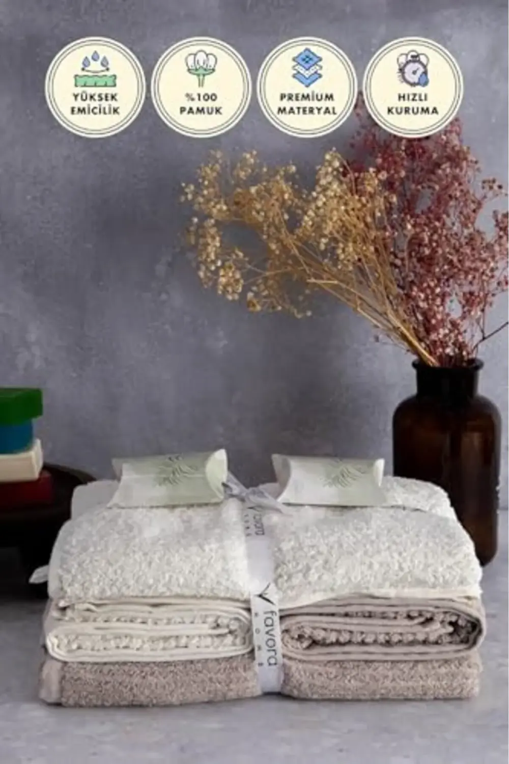 trendyvision Pamuk 6 Parça Havlu Hamam Seti (Bej Krem) buyflicker