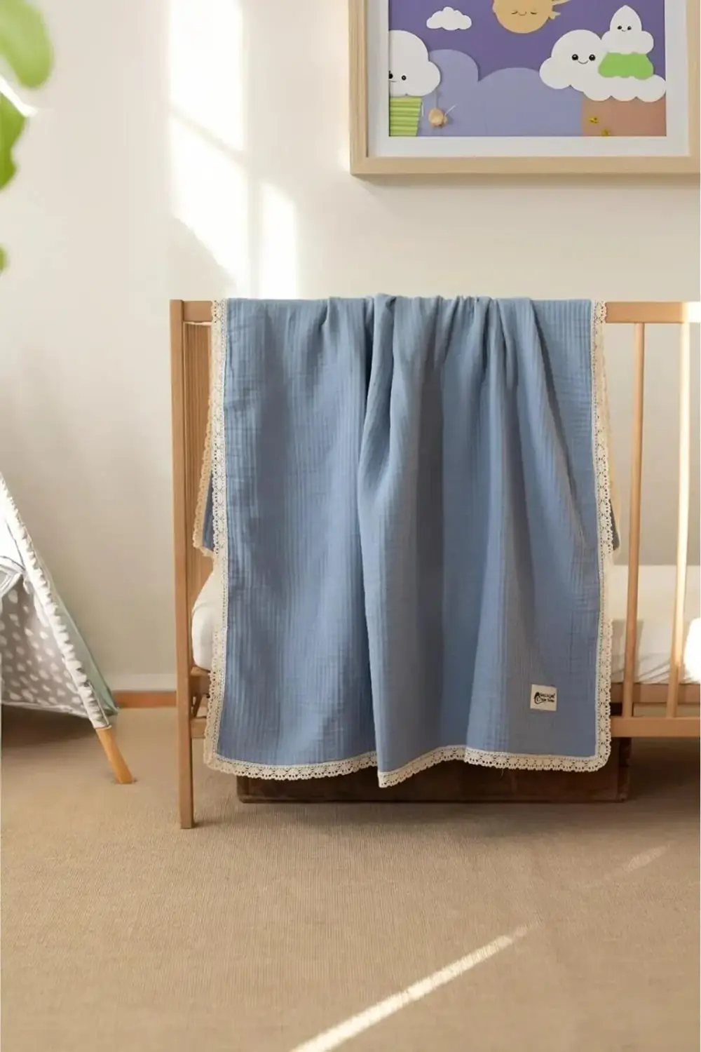 trendyvision Pamuklu 4 Katlı Müslin Bebek Battaniyesi, Mavi, 90x1