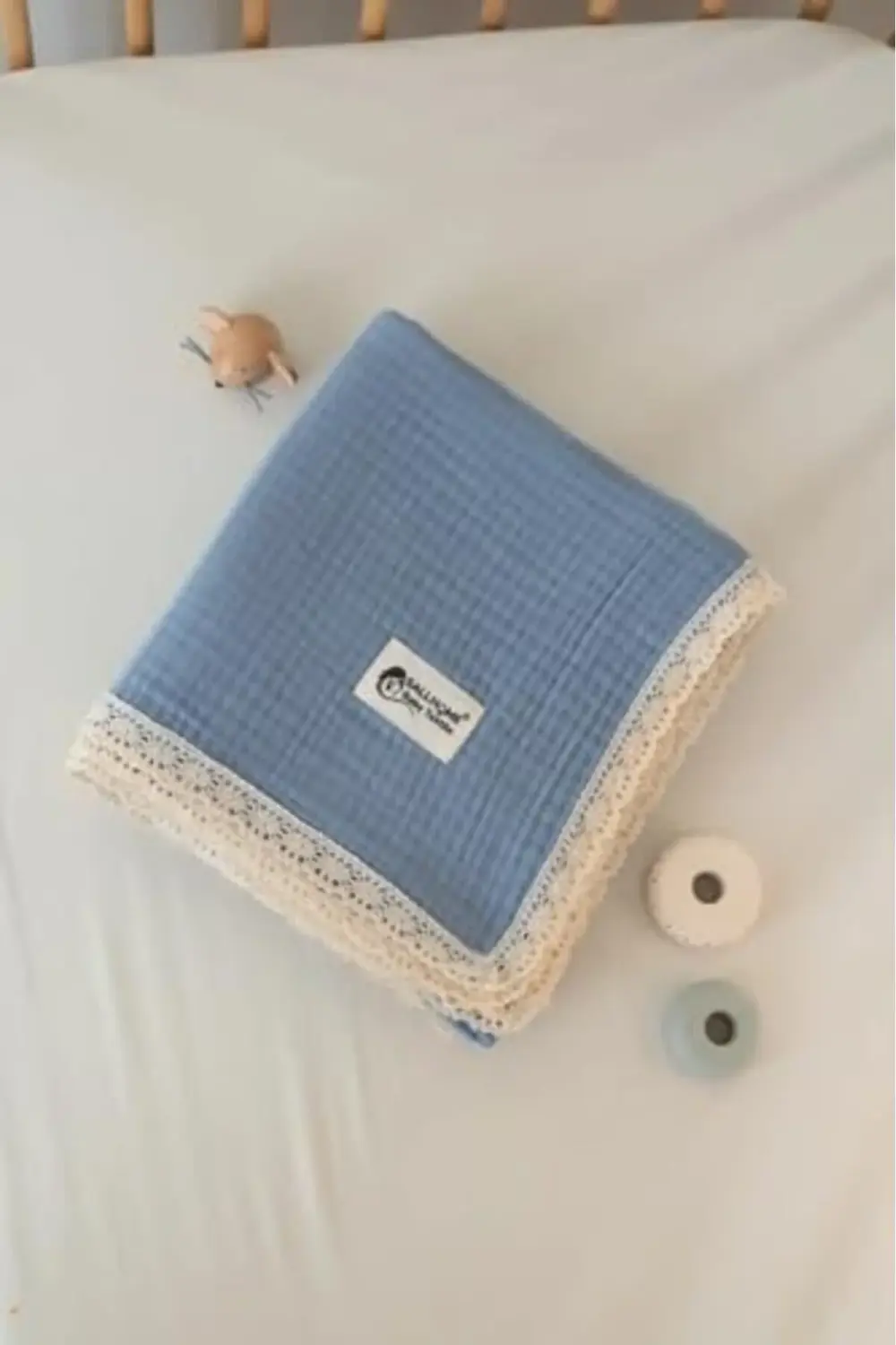 trendyvision Pamuklu 4 Katlı Müslin Bebek Battaniyesi, Mavi, 90x1