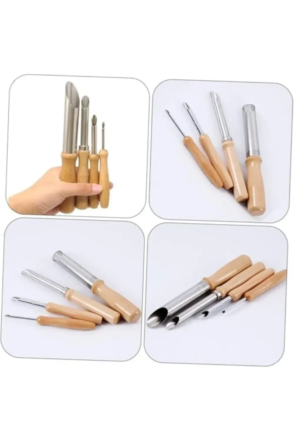 trendyvision RENOVON Ahşap ve Ahşap Saplı 9 adet Seramik ve Doğal