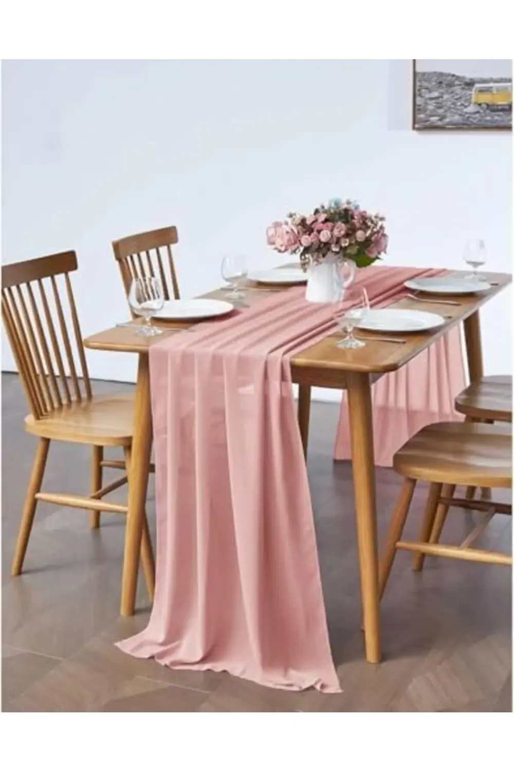 trendyvision Şifon Masa Örtüsü, 68.5x305cm Şeffaf Kumaş Romantik