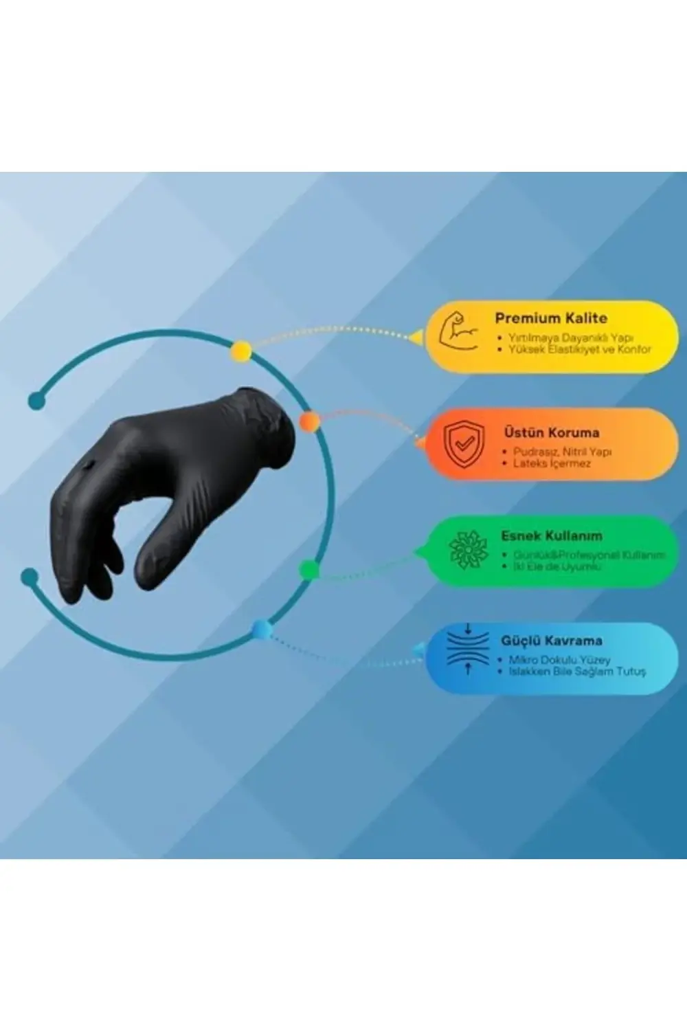 trendyvision Siyah Nitril Eldiven - Tek Kullanımlık, Pudrasız, Ço