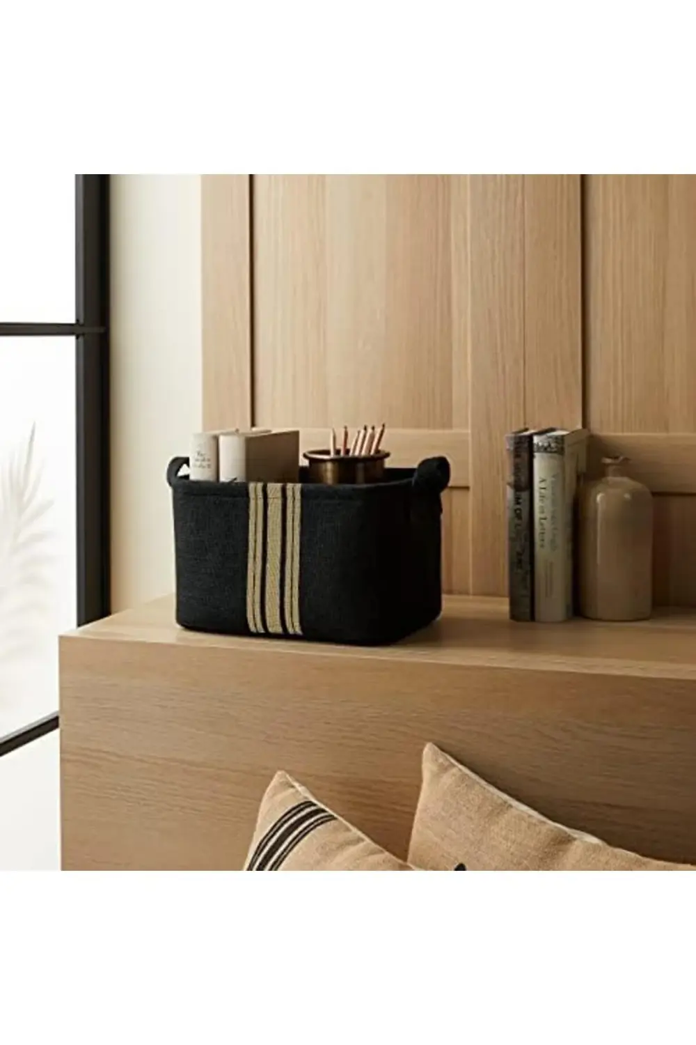 trendyvision Siyah Renk Çizgili Jüt Sepet 30 x 21 x 18 cm buyflic