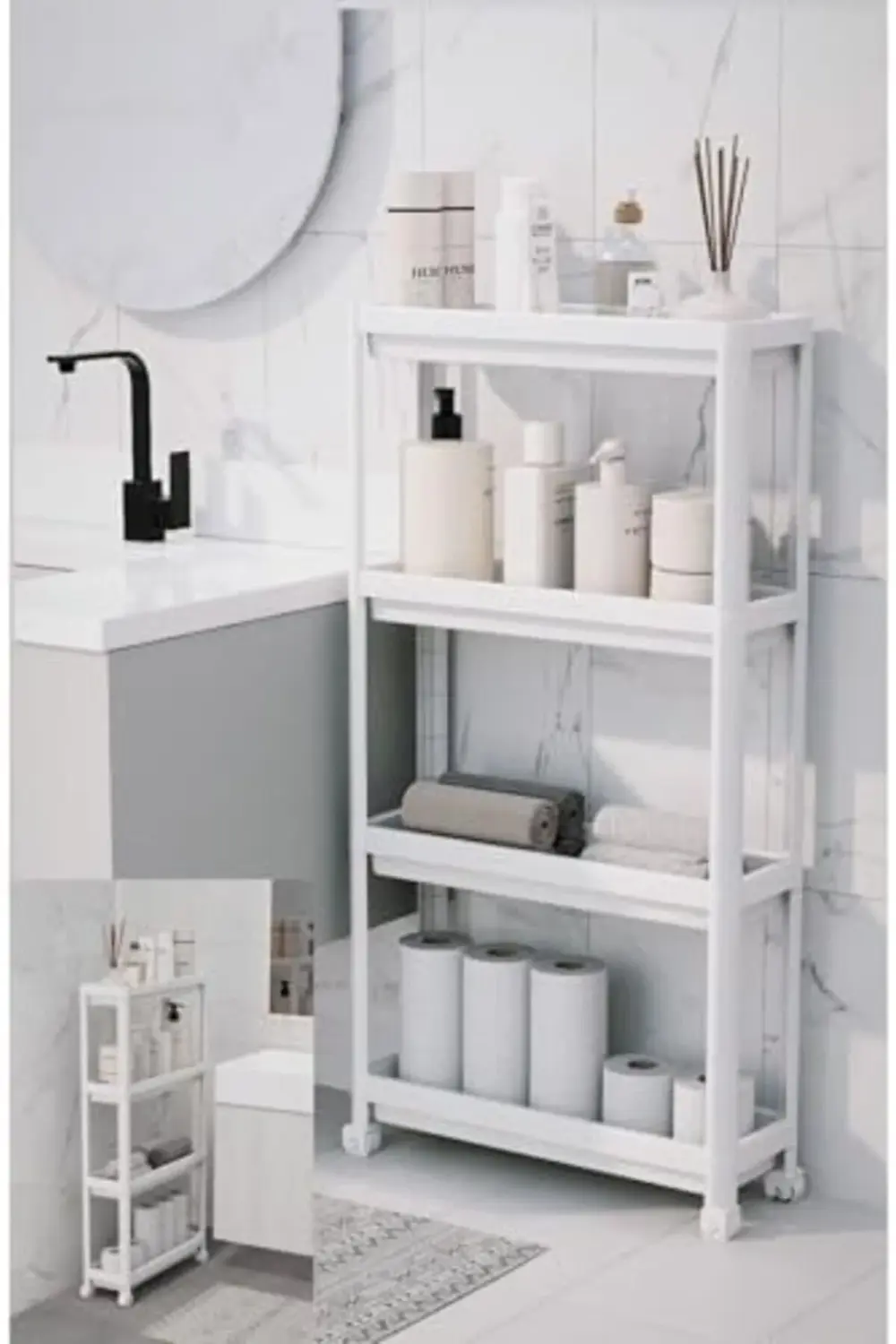 trendyvision Slim 4 Katlı Tekerlekli Raf Ünitesi - Dar Alanlar İç