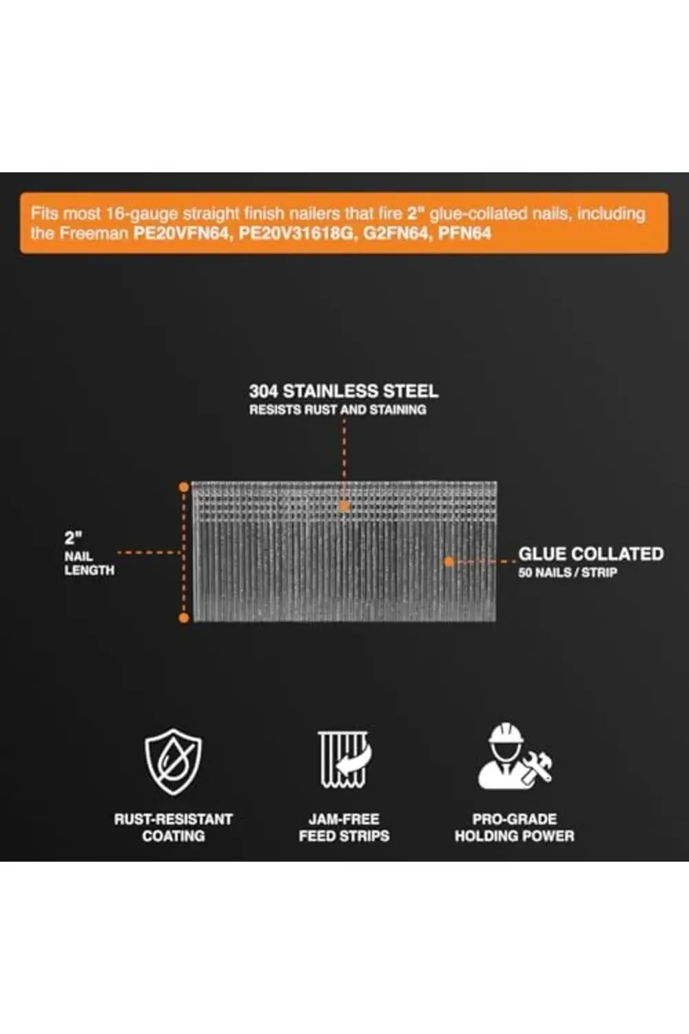 trendyvision SSSF16-2 16 Ayar 5 cm Paslanmaz Çelik Düz Yüzey Çivi