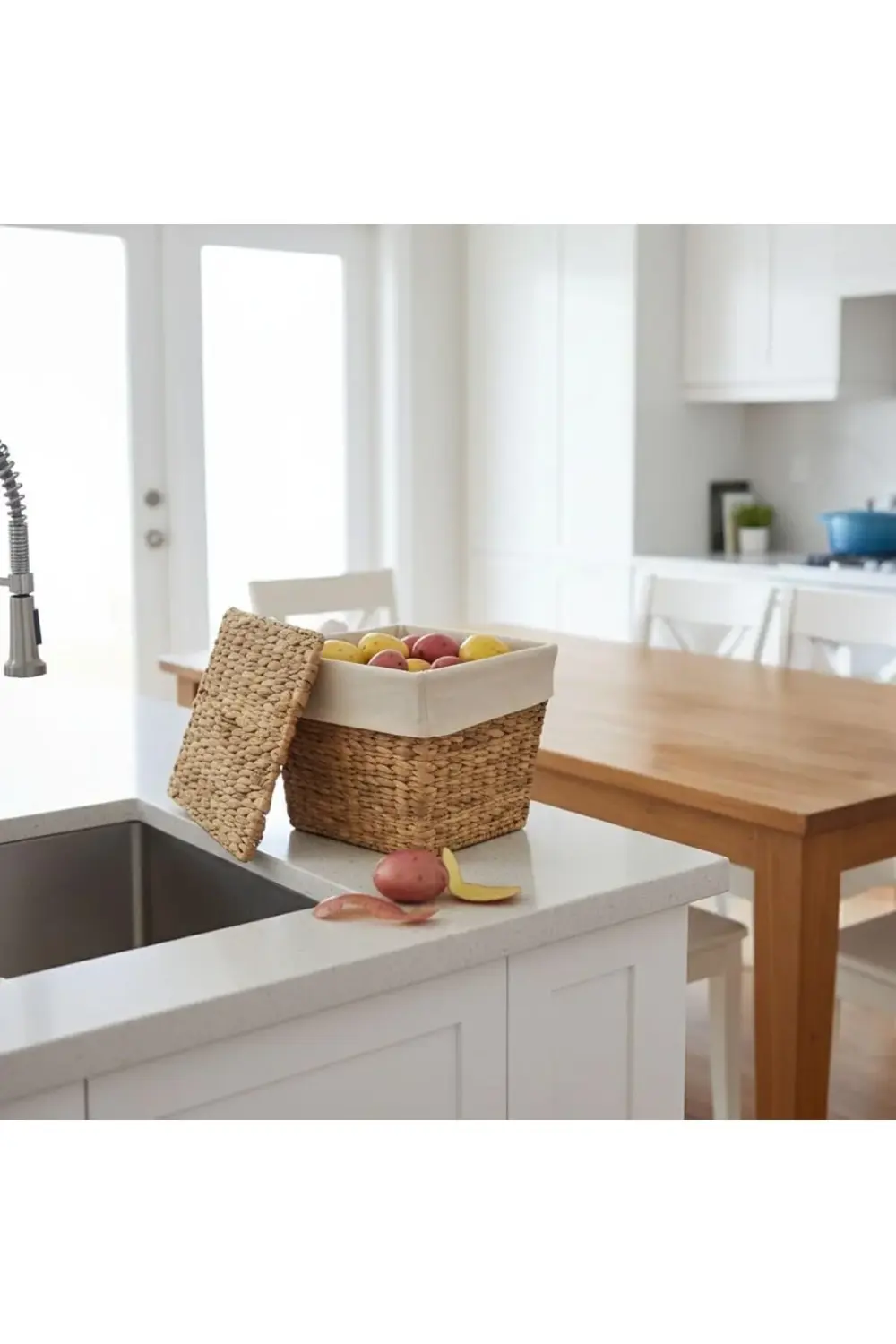 trendyvision Su Sümbülü Patates Soğan Kovası | Doğal Hasır Saklam