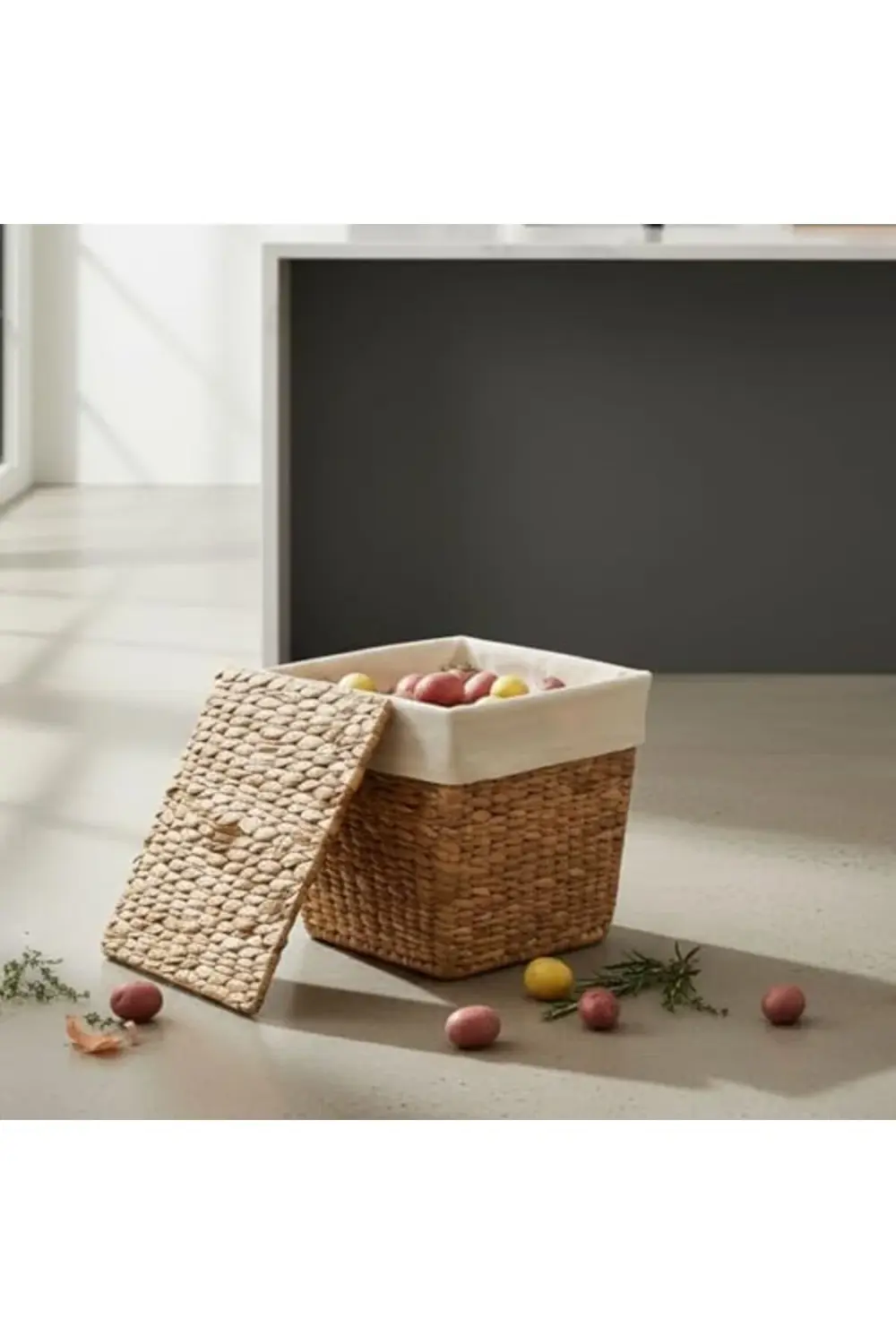 trendyvision Su Sümbülü Patates Soğan Kovası | Doğal Hasır Saklam