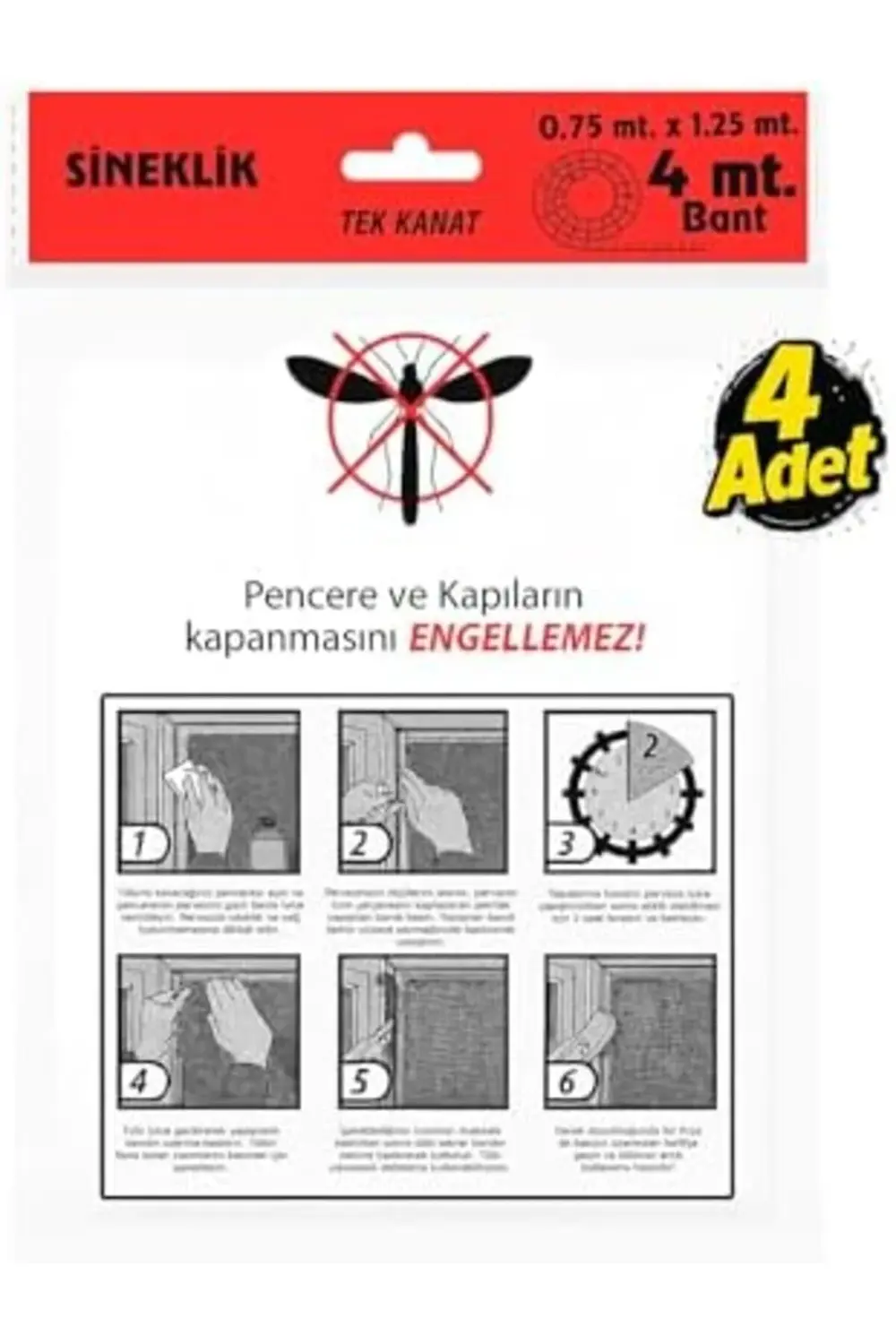 trendyvision Tek Kanat Pratik Sineklik, 0.75 m x 1.25 m Tül, Kapı