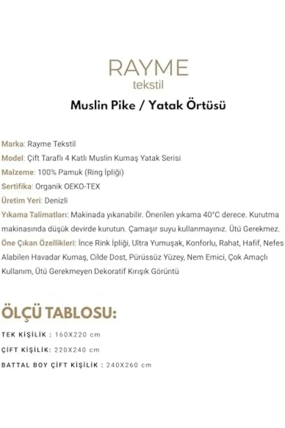 trendyvision TEKSTİL - Müslin Pike Tek Kişilik, 100% Pamuk 4 Katl