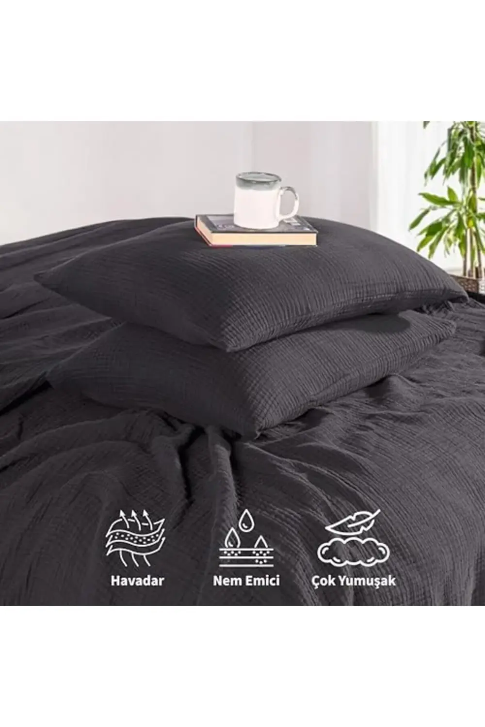 trendyvision TEKSTIL Müslin Yatak Örtüsü Seti Çift Kişilik, Şık D