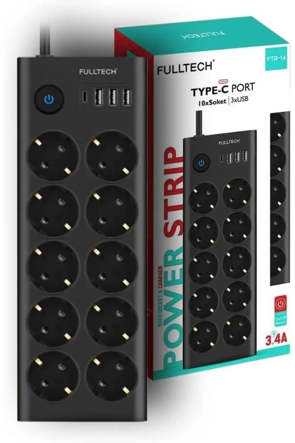 trendyvision Termal Akım Korumalı 10'lu Priz, 3x USB, 1x Type-C G