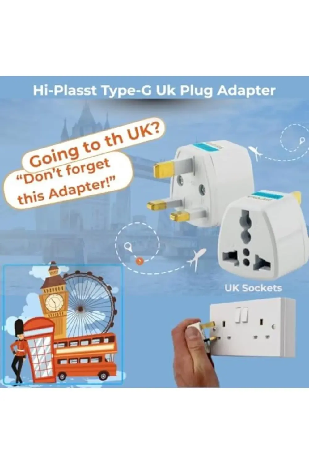 trendyvision Tip G, İngiliz Adaptör Fişi, Hindistan, İngiltere,,