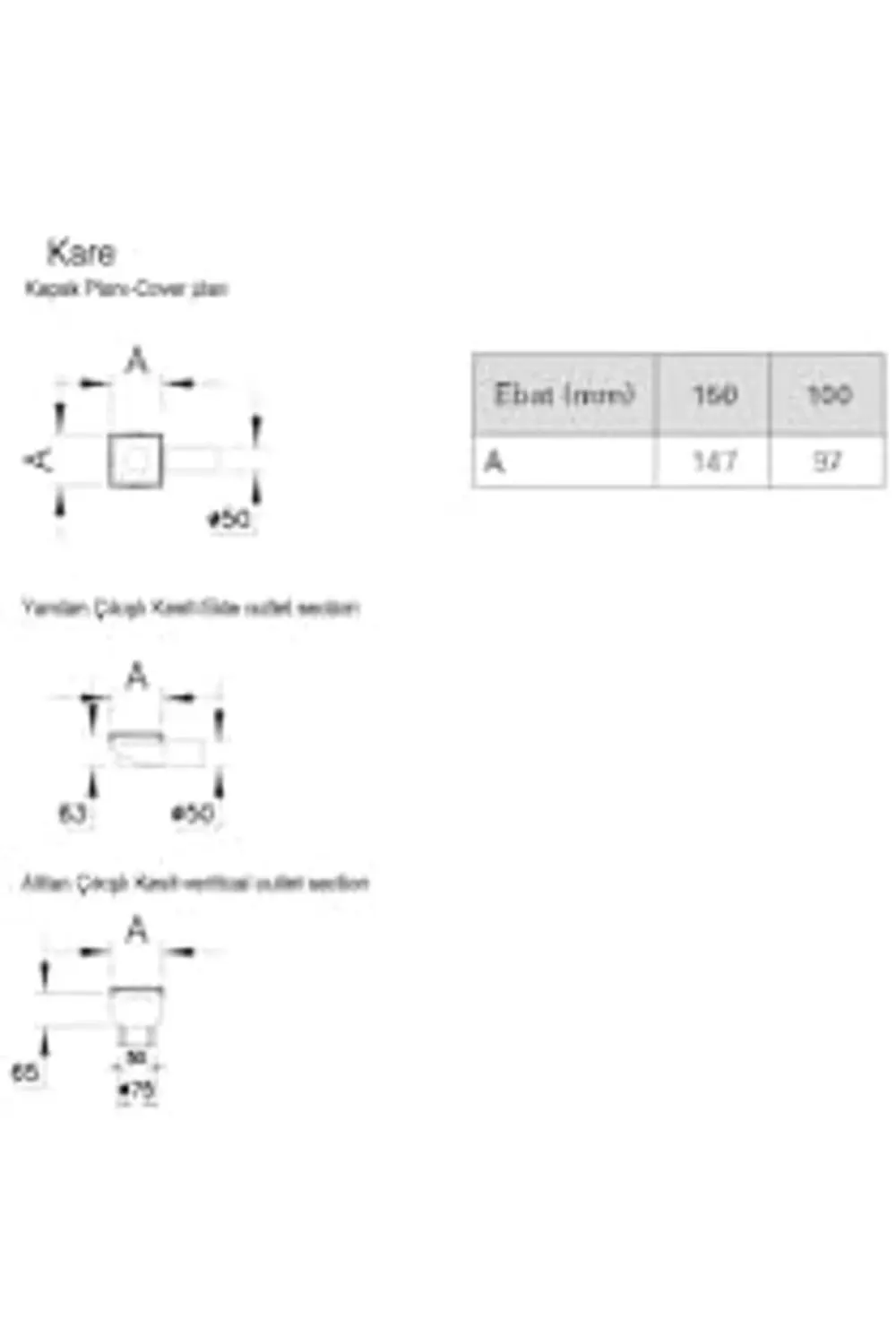 trendyvision V- Kare 5608280 Duş Kanalı, Çıkışlı, 15x15 cm, DK 10