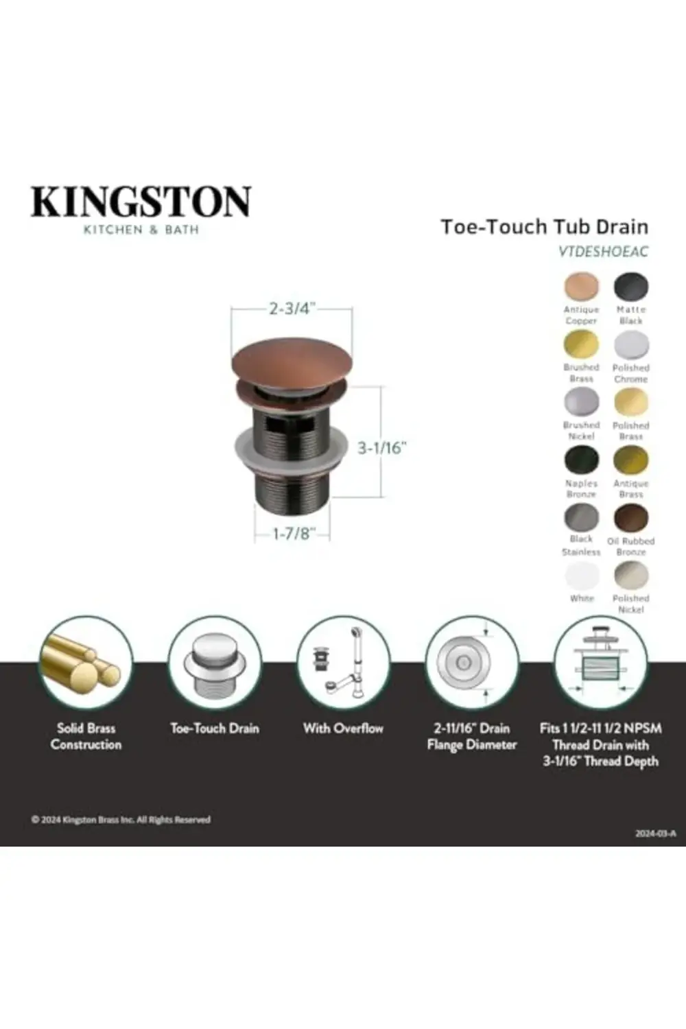 trendyvision VTDESHOEBB TrimToe- Küvet Tahliyesi, Taşma Akışı, Fı