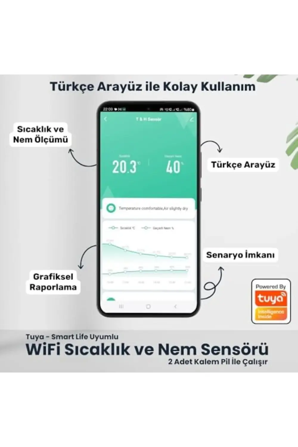 trendyvision WiFi Sıcaklık ve Nem Sensörü (, Smart Life Uyumlu) b