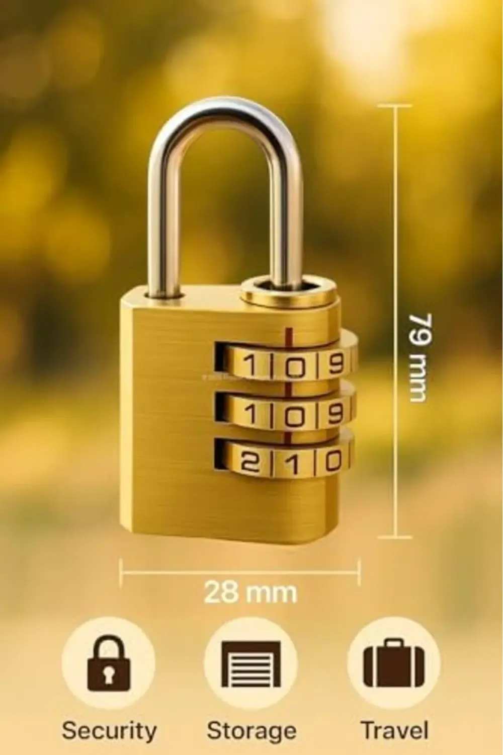 trendyvision Worex Şifreli Asma Kilit, Pirinç, 3 Haneli Şifre, 79