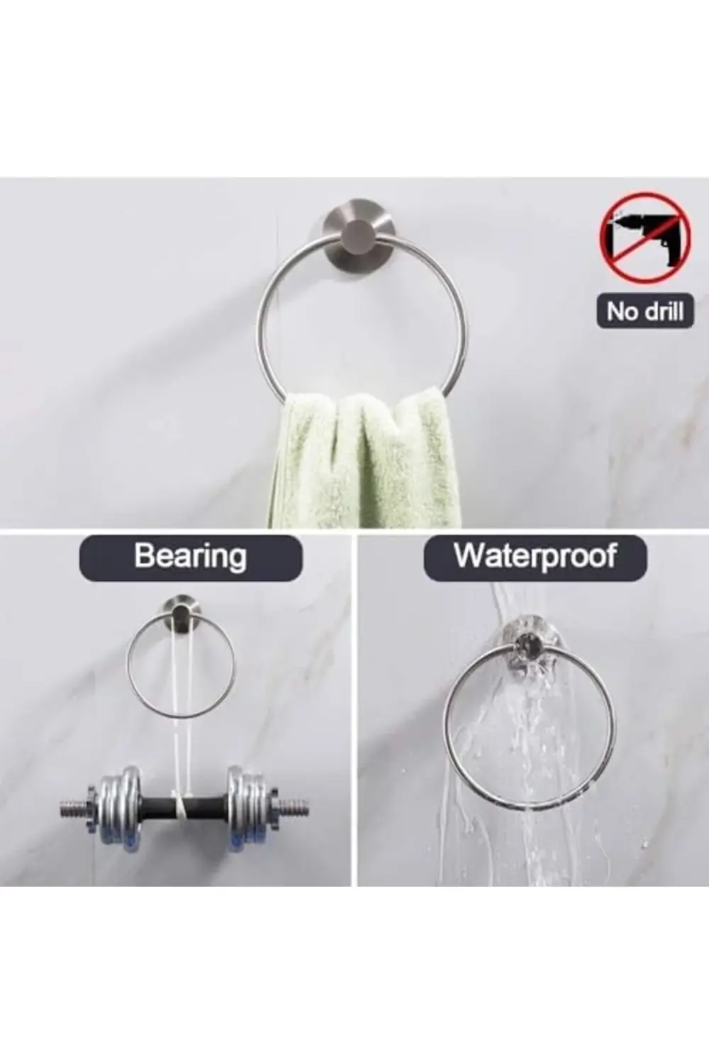 trendyvision Yapışkanlı havlu halkası, Deliksiz Montaj, Paslanmaz