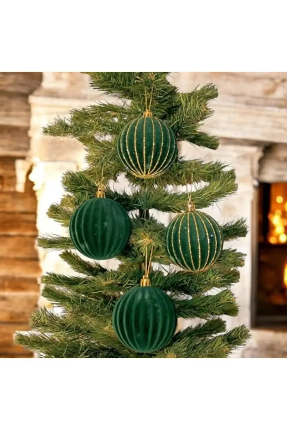 trendyvision YILBAŞI TOPU 8 CM KADİFE 4'LÜ YEŞİL SÜS buyflicker 3