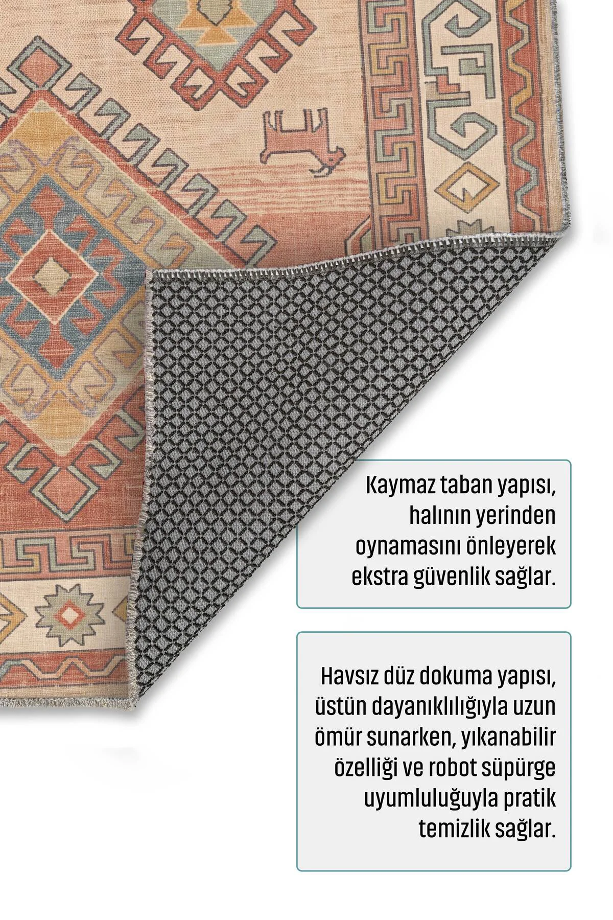 Tribal Klasik Şönil Halı Kilim Yolluk Kaymaz Yıkanabilir Salon Mu